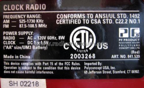 AM-FM Clock Radio 841.539; Polyconcept (ID = 2343631) Radio