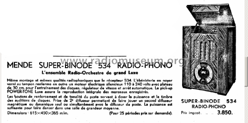 Mende Super-Binode 534 Radio-Phono; Power-Tone; Paris (ID = 1979445) Radio