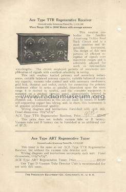 ACE Regenerative Tuner and Receiver Type TTR; Precision Equipment (ID = 2961069) Radio