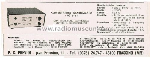 Alimentatore Stabilizzato PG 112; Previdi, P.G.; (ID = 2747389) Fuente-Al