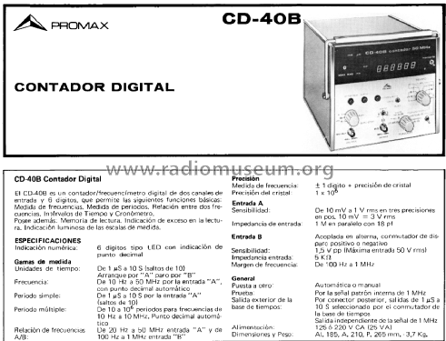 Contador Frecuencímetro CD-40-B; Promax; Barcelona (ID = 2249537) Ausrüstung