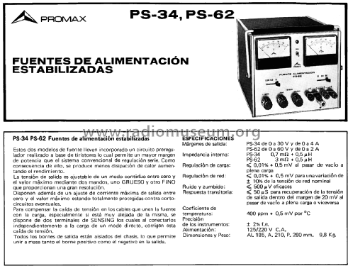 Fuente Alimentación PS-62; Promax; Barcelona (ID = 2249553) Equipment