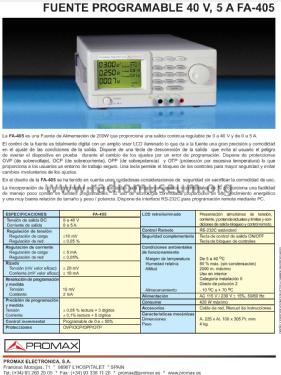 Fuente de Alimentación Programable FA-405; Promax; Barcelona (ID = 2430071) Power-S