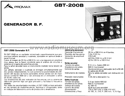 Generador BF GBT-200-B; Promax; Barcelona (ID = 2249784) Equipment