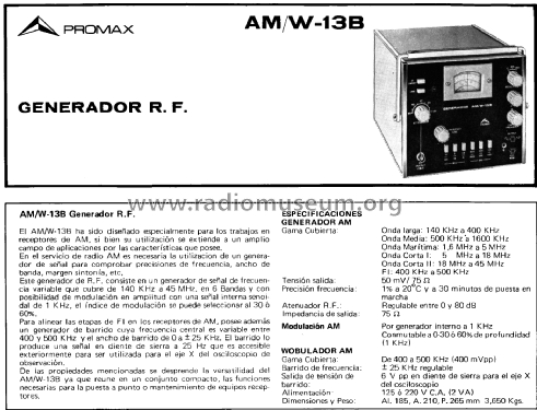 Generador RF AM/W-13-B; Promax; Barcelona (ID = 2249803) Equipment