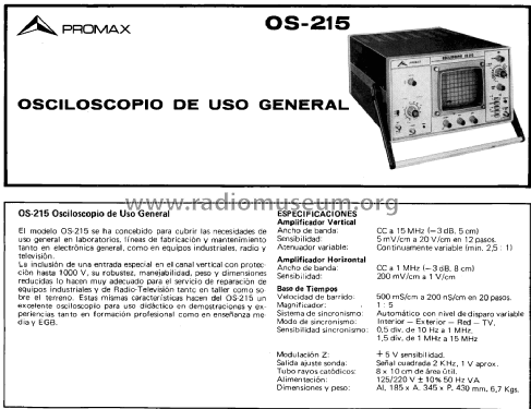 Osciloscopio OS-215; Promax; Barcelona (ID = 2249518) Ausrüstung