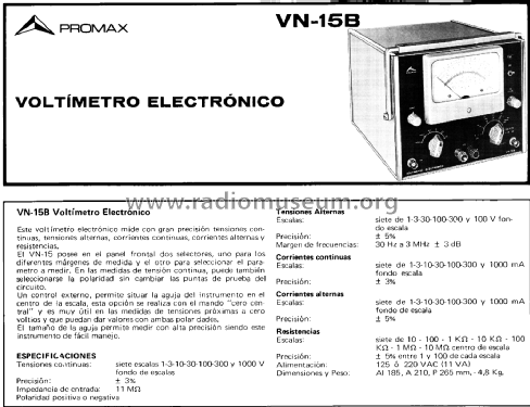 Voltímetro Electrónico VN-15-B; Promax; Barcelona (ID = 2249524) Equipment