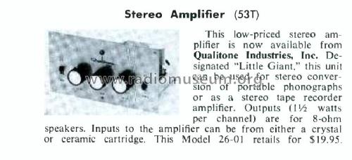 Stereo Amplifier 'Little Giant' 26-01; Qualitone Industries (ID = 2735940) Ampl/Mixer