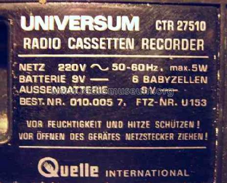 2 Band Radio Recorder CTR27510; QUELLE GmbH (ID = 1172391) Radio