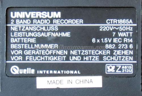 Radiorecorder Universum CTR1865A; QUELLE GmbH (ID = 2087458) Radio