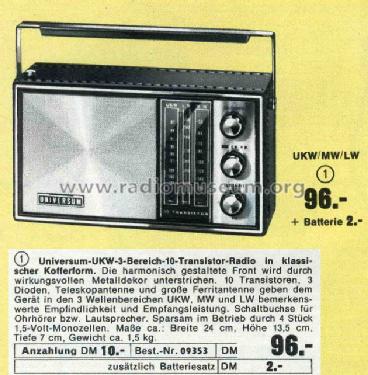 UKW-3-Bereich-10-Transistor-Radio Best. Nr. 09353; QUELLE GmbH (ID = 633215) Radio