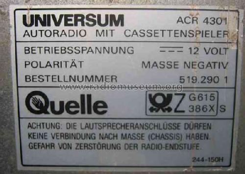 Autoradio mit Cassettenspieler ACR 4301; QUELLE GmbH (ID = 648752) Car Radio