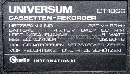 Cassetten Recorder CT 1866; QUELLE GmbH (ID = 683602) Enrég.-R