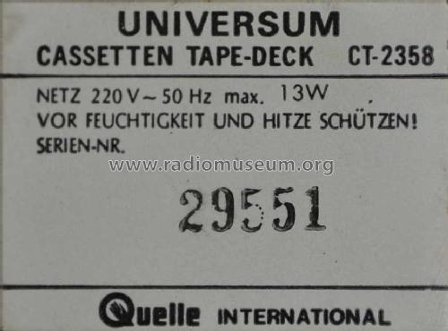 Cassetten Tape-Deck CT2358; QUELLE GmbH (ID = 1370141) Sonido-V