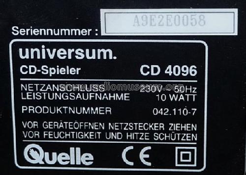 Compact Disc Player CD 4096; QUELLE GmbH (ID = 1712634) Enrég.-R