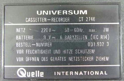 Universum Cassetten Recorder - Stereo Tape Deck CT 2746; QUELLE GmbH (ID = 983585) R-Player