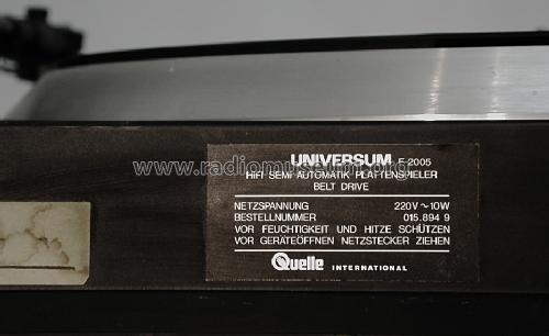 Hifi Semi Automatik Plattenspieler Belt Drive F 2005 Bestell Nr. 015.894 9; QUELLE GmbH (ID = 1572615) R-Player