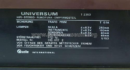 HIFI Tuner Sensor 8 T2353; QUELLE GmbH (ID = 1136960) Radio