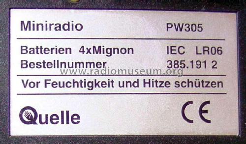 Miniradio PW305; QUELLE GmbH (ID = 1876937) Radio