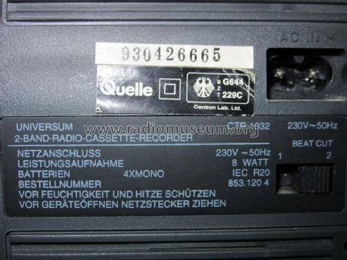 Portable Radio Cassette Recorder CTR 1032 Best. Nr. 853.120 4; QUELLE GmbH (ID = 1951996) Radio
