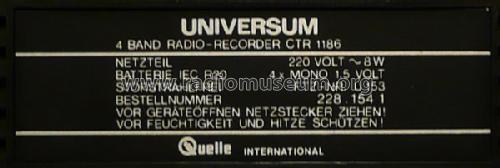 Radio Recorder CTR 1186; QUELLE GmbH (ID = 411211) Radio