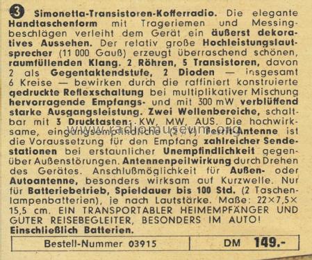 Simonetta-Transistoren-Kofferradio ; QUELLE GmbH (ID = 2534339) Radio