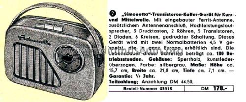 Simonetta-Transistoren-Kofferradio ; QUELLE GmbH (ID = 2826831) Radio