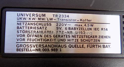 Transistor Koffer TR2334; QUELLE GmbH (ID = 1972795) Radio