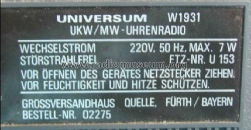 Universum Uhrenradio W1931 ; QUELLE GmbH (ID = 994212) Radio