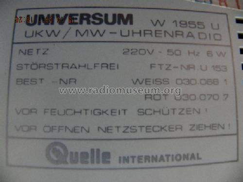 UKW/MW Uhrenradio W1955U Best. Nr. 030.068 1 / 030.070 7; QUELLE GmbH (ID = 1073736) Radio