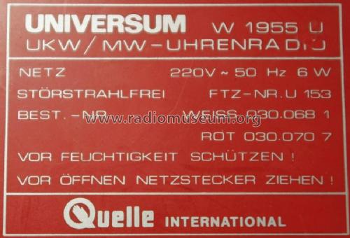 UKW/MW Uhrenradio W1955U Best. Nr. 030.068 1 / 030.070 7; QUELLE GmbH (ID = 2710042) Radio