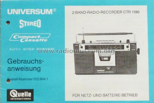 Universum - 2-Band-Radio-Recorder CTR 1196 - Bestell-Nummer 012.804 1; QUELLE GmbH (ID = 1760408) Radio