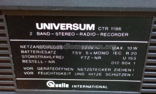 Universum - 2-Band-Radio-Recorder CTR 1196 - Bestell-Nummer 012.804 1; QUELLE GmbH (ID = 3053462) Radio