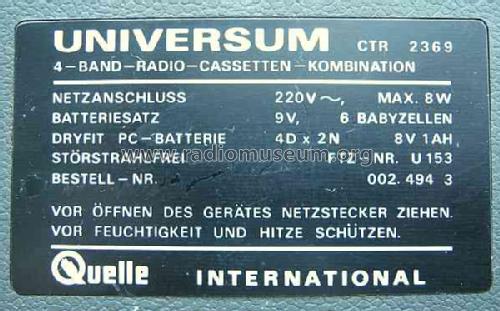 Universum 4-Band-Radio-Cassetten-Kombination CTR 2369 Best.-Nr. 002. 494 4; QUELLE GmbH (ID = 635469) Radio