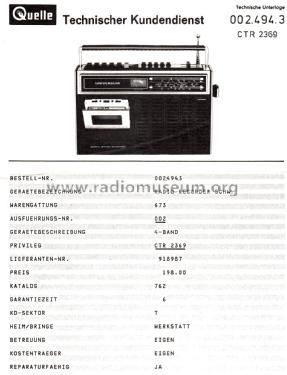 Universum 4-Band-Radio-Cassetten-Kombination CTR 2369 Best.-Nr. 002. 494 4; QUELLE GmbH (ID = 2826508) Radio