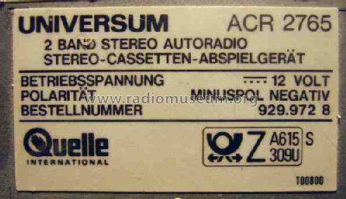 Universum ACR 2765; QUELLE GmbH (ID = 496025) Car Radio