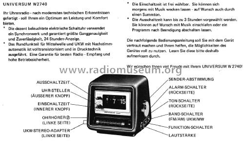 Universum Clock W2740 Best. Nr. 02224 / 02721 / 02743; QUELLE GmbH (ID = 2811038) Radio