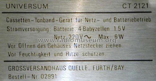 Universum CT-2121; QUELLE GmbH (ID = 1541309) R-Player