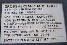 Universum FK-100R Artikel 06665; QUELLE GmbH (ID = 172711) TV Radio