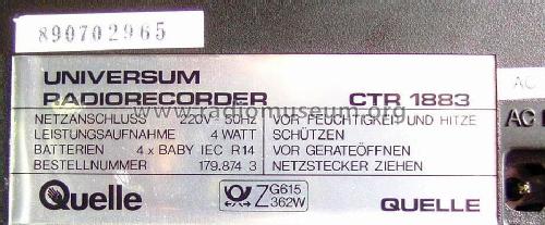 Universum FM/AM Radio Cassette Recorder CTR-1883, Bestell-Nr. 179.874 3; QUELLE GmbH (ID = 1702866) Radio