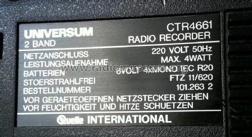 Universum FM/ AM Radio Cassette Recorder CTR-4661; QUELLE GmbH (ID = 1823047) Radio
