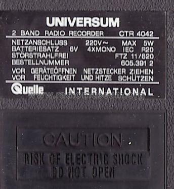 Universum Radio Recorder CTR-4042, Bestell Nr. 605.391 2; QUELLE GmbH (ID = 1206687) Radio