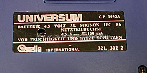 Universum Stereo Cassettenspieler CP 3033A; QUELLE GmbH (ID = 1375143) Sonido-V