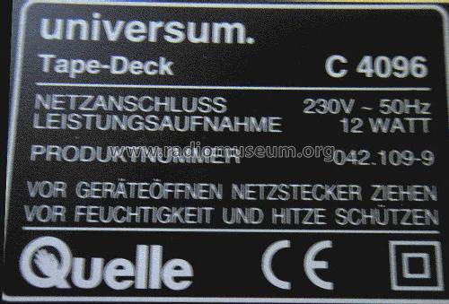 Universum Stereo Cassette Deck C4096 Produkt-Nr. 042.109-9; QUELLE GmbH (ID = 2703849) R-Player