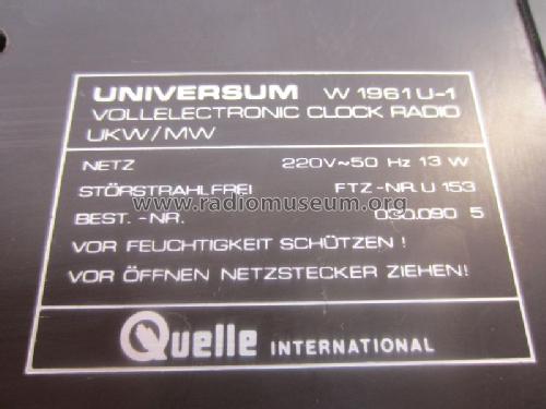 Universum Vollelectronic Clock Radio UKW/MW W1961U-1; QUELLE GmbH (ID = 1655523) Radio