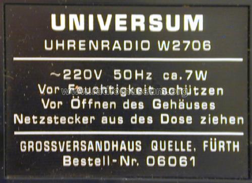 Universum Uhrenradio W2706 Best.Nr. 06061; QUELLE GmbH (ID = 1487155) Radio