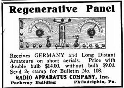 Regenerative Panel Receiver ; Radio Apparatus Co. (ID = 1434228) Radio