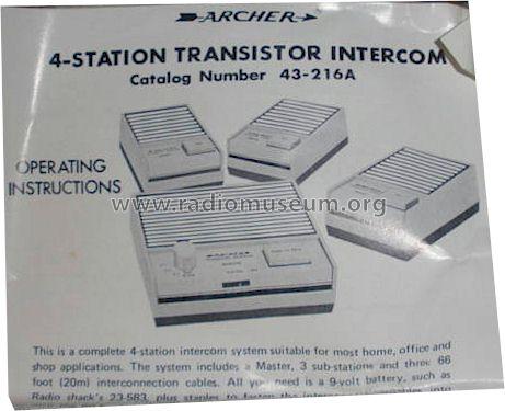 Archer 4-Station Transistor Intercom 43-216A; Radio Shack Tandy, (ID = 824350) Ampl/Mixer