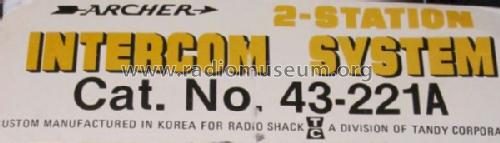 Archer Intercom System 43-221A; Radio Shack Tandy, (ID = 1181168) Ampl/Mixer