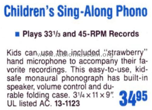 Kid´s Sing-Along Phono 13-1123; Radio Shack Tandy, (ID = 1768626) Ton-Bild